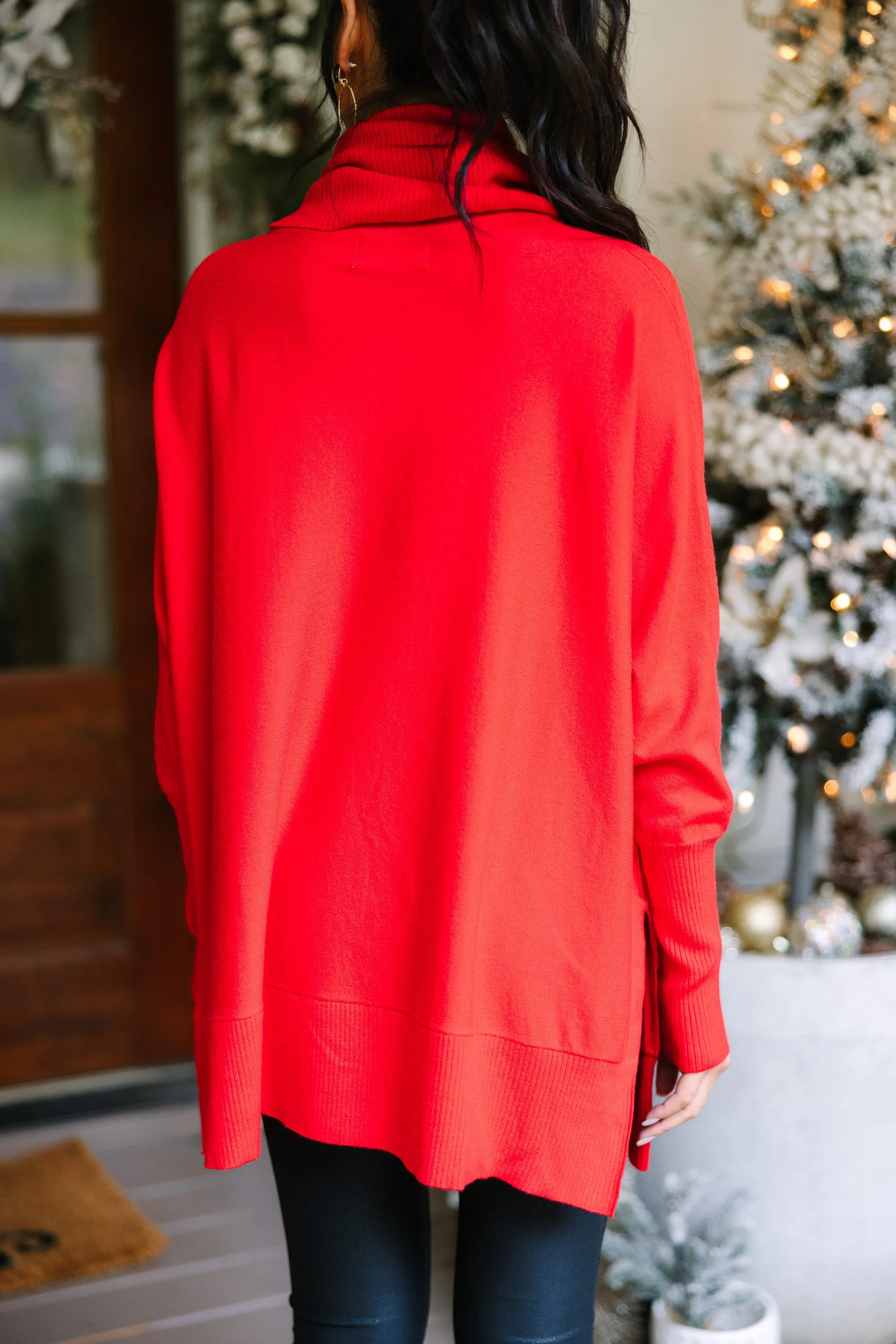 On Your Watch Red Turtleneck Tunic Sweater