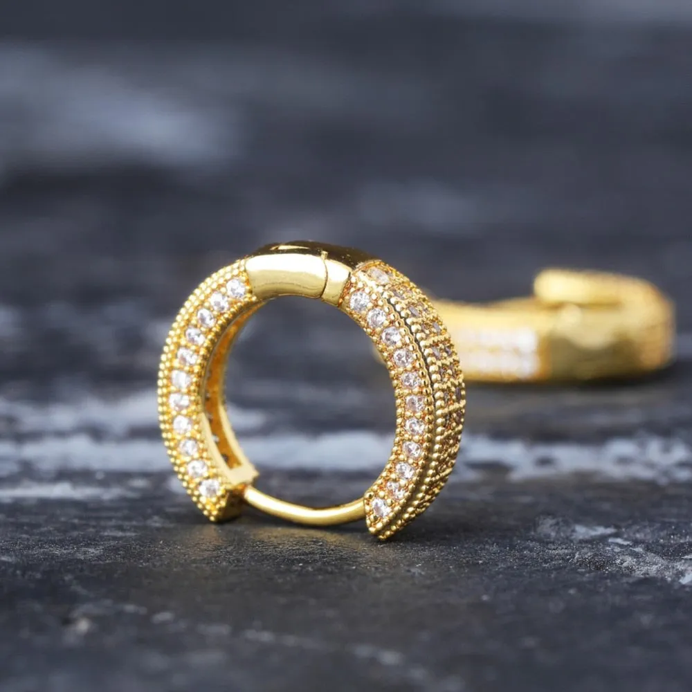 Pave Hoop Earrings in Yellow Gold