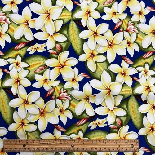 Plumeria All over Hawaiian Fabric | Blue 0223 BLU-0017C