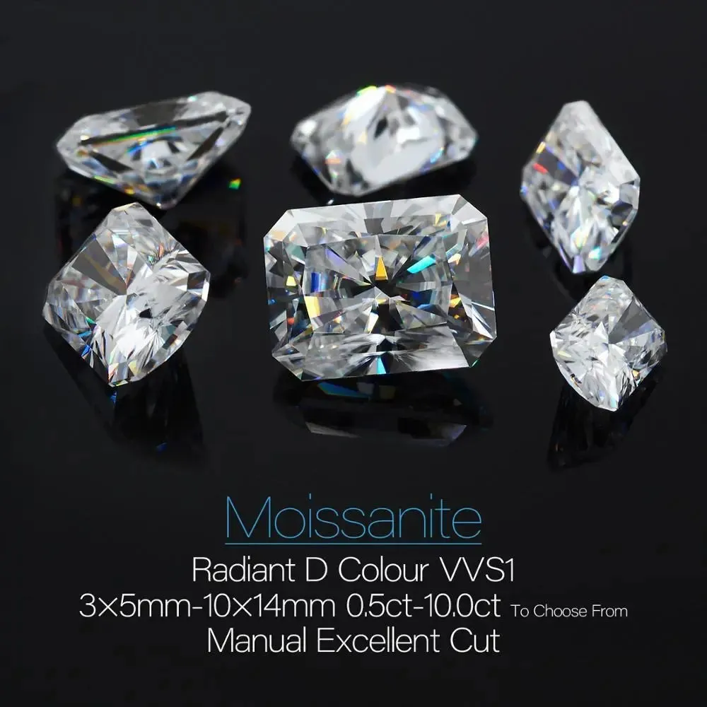 Radiant Cut Moissanite Loose Stones 4x6mm (0.7ct) - 10x14mm (8.5ct) options - DE