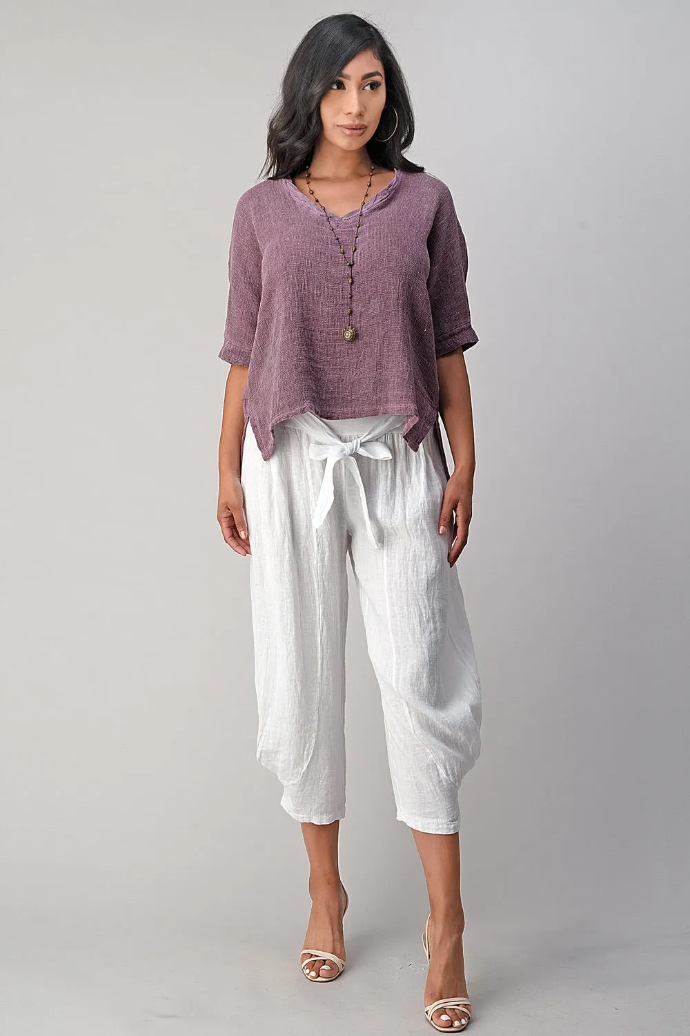 Raw Moda Puro Short Linen Pants With Belt