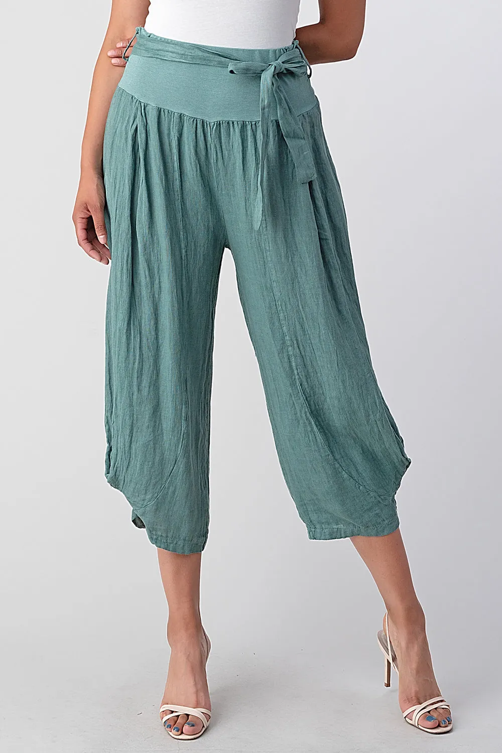 Raw Moda Puro Short Linen Pants With Belt