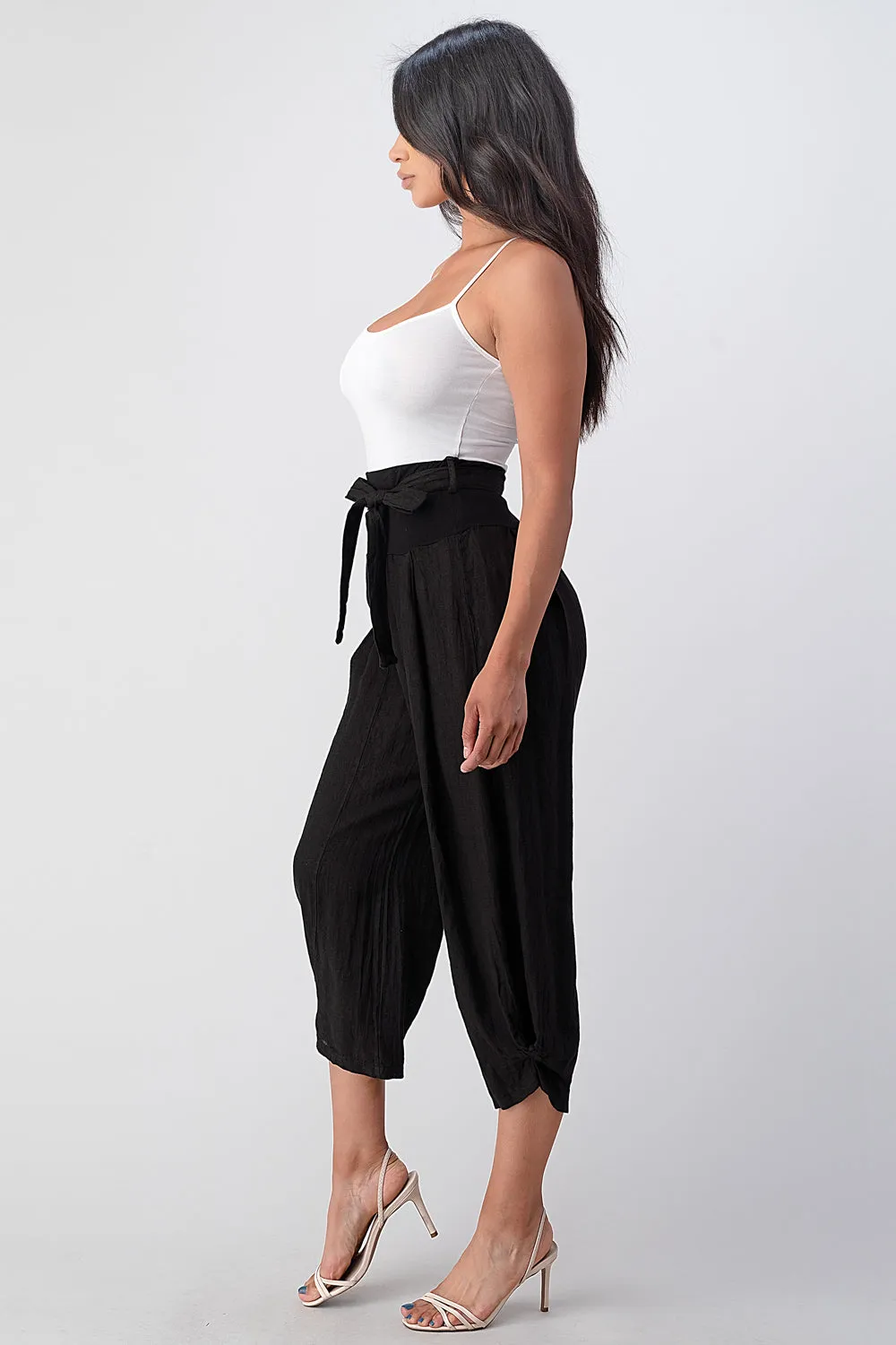 Raw Moda Puro Short Linen Pants With Belt