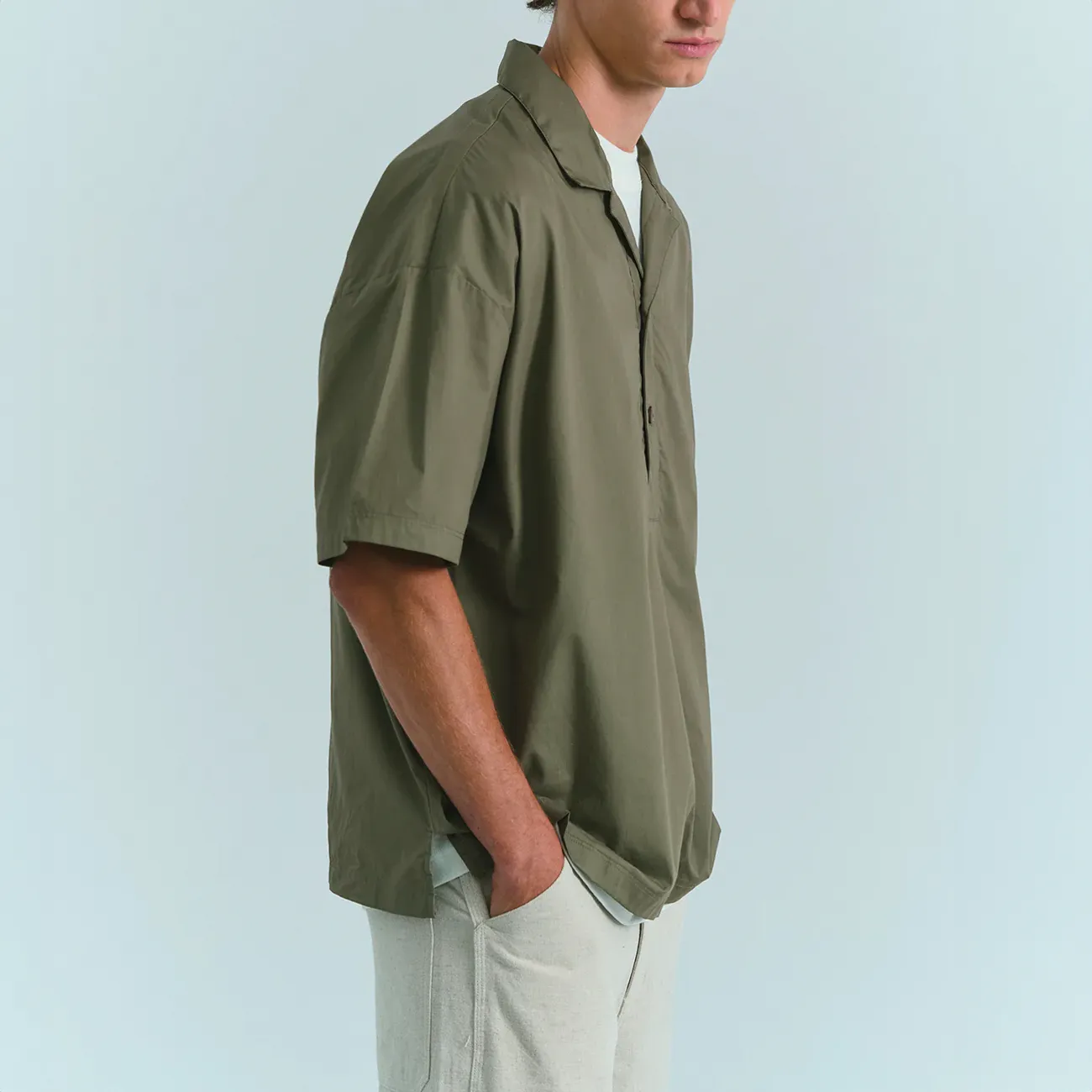 Relaxed Fit Popover Shirt - Olive