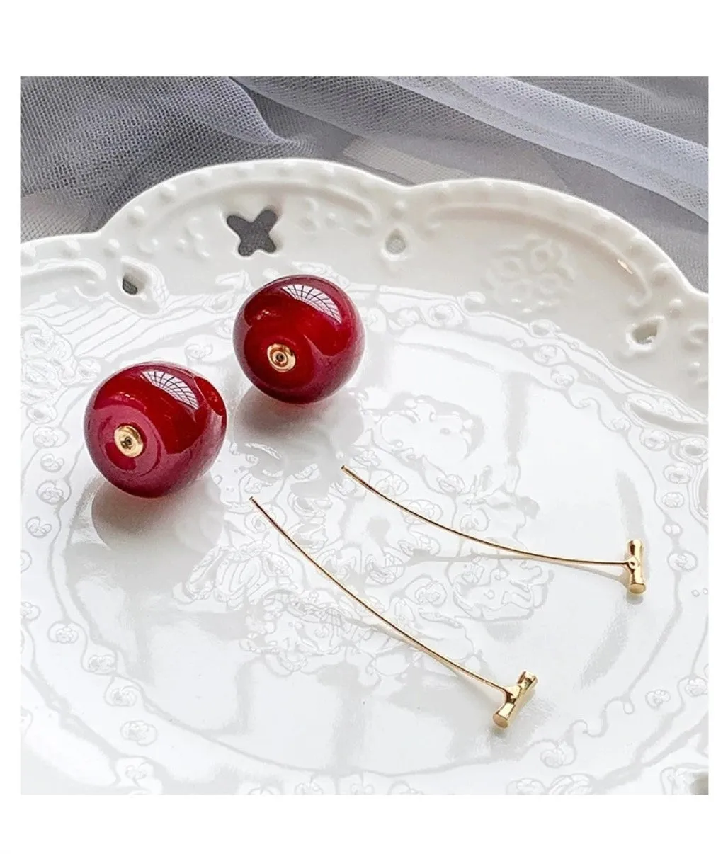 Romantic Cute Wine Red and Yellow Cherry Stud Drop Earrings