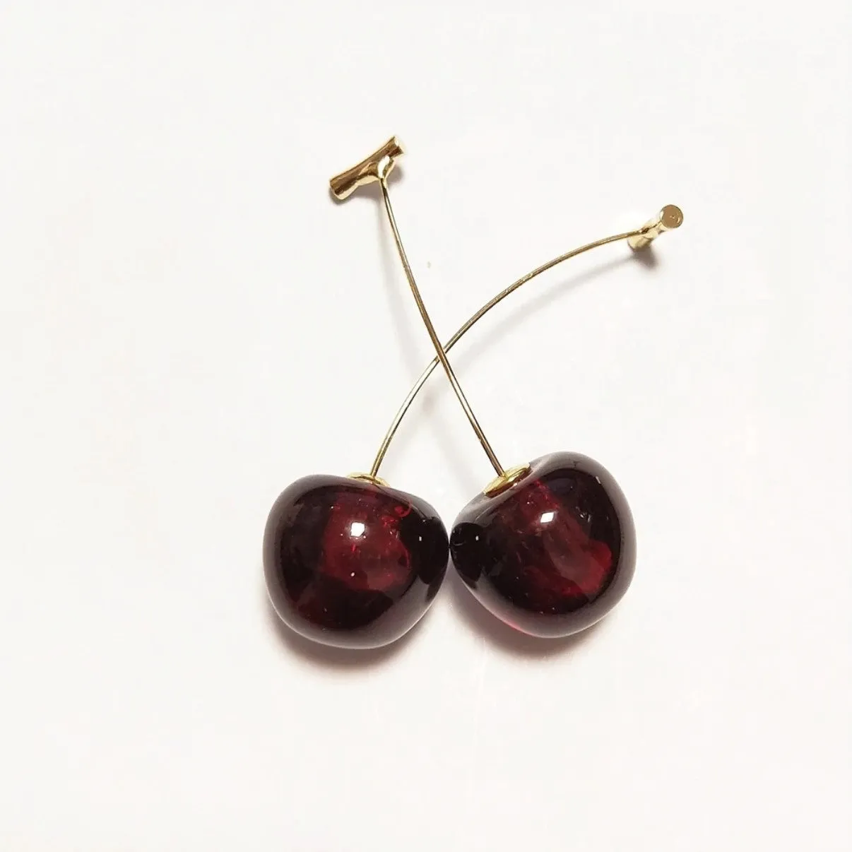 Romantic Cute Wine Red and Yellow Cherry Stud Drop Earrings