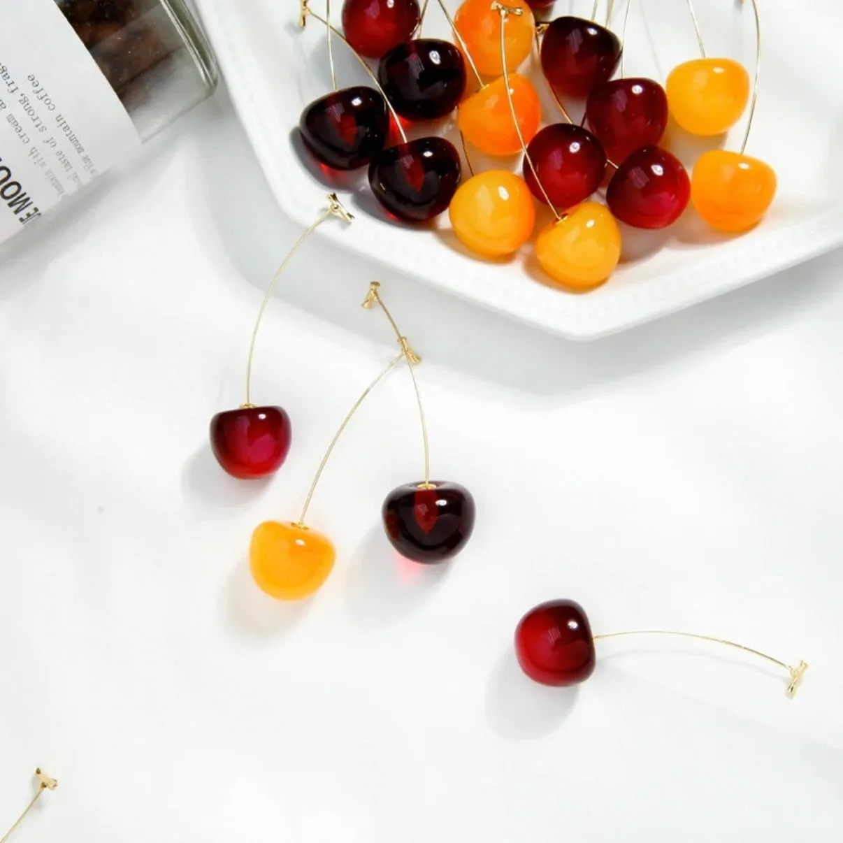 Romantic Cute Wine Red and Yellow Cherry Stud Drop Earrings