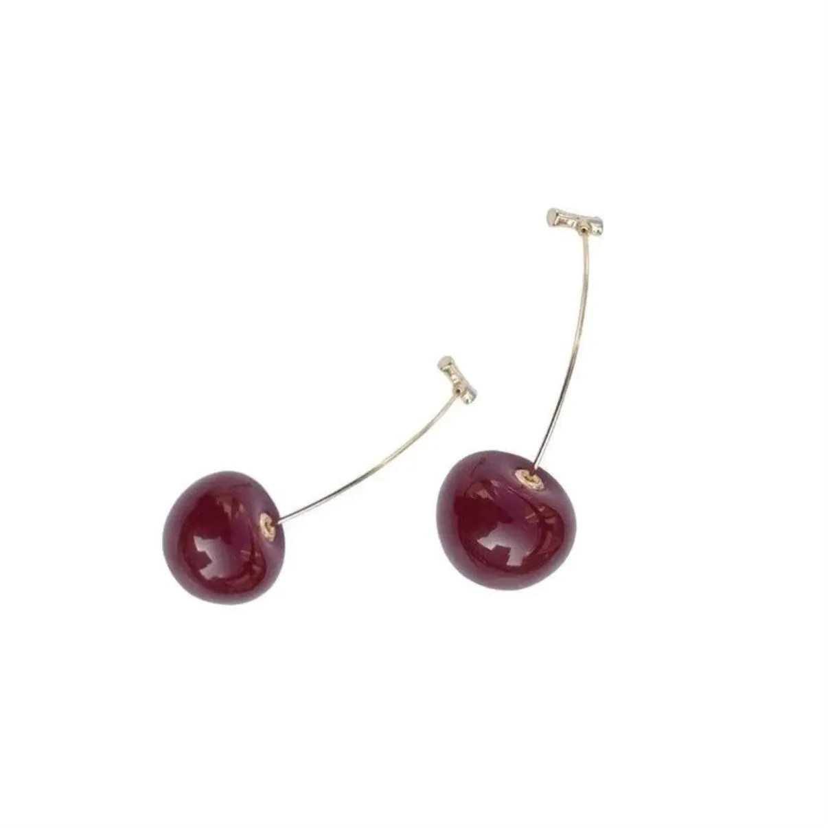 Romantic Cute Wine Red and Yellow Cherry Stud Drop Earrings