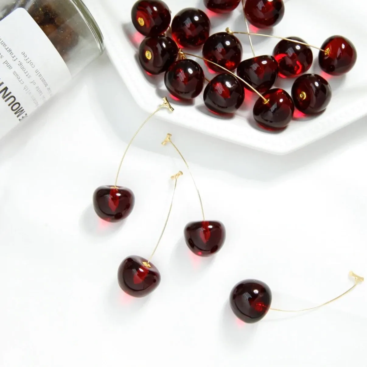 Romantic Cute Wine Red and Yellow Cherry Stud Drop Earrings