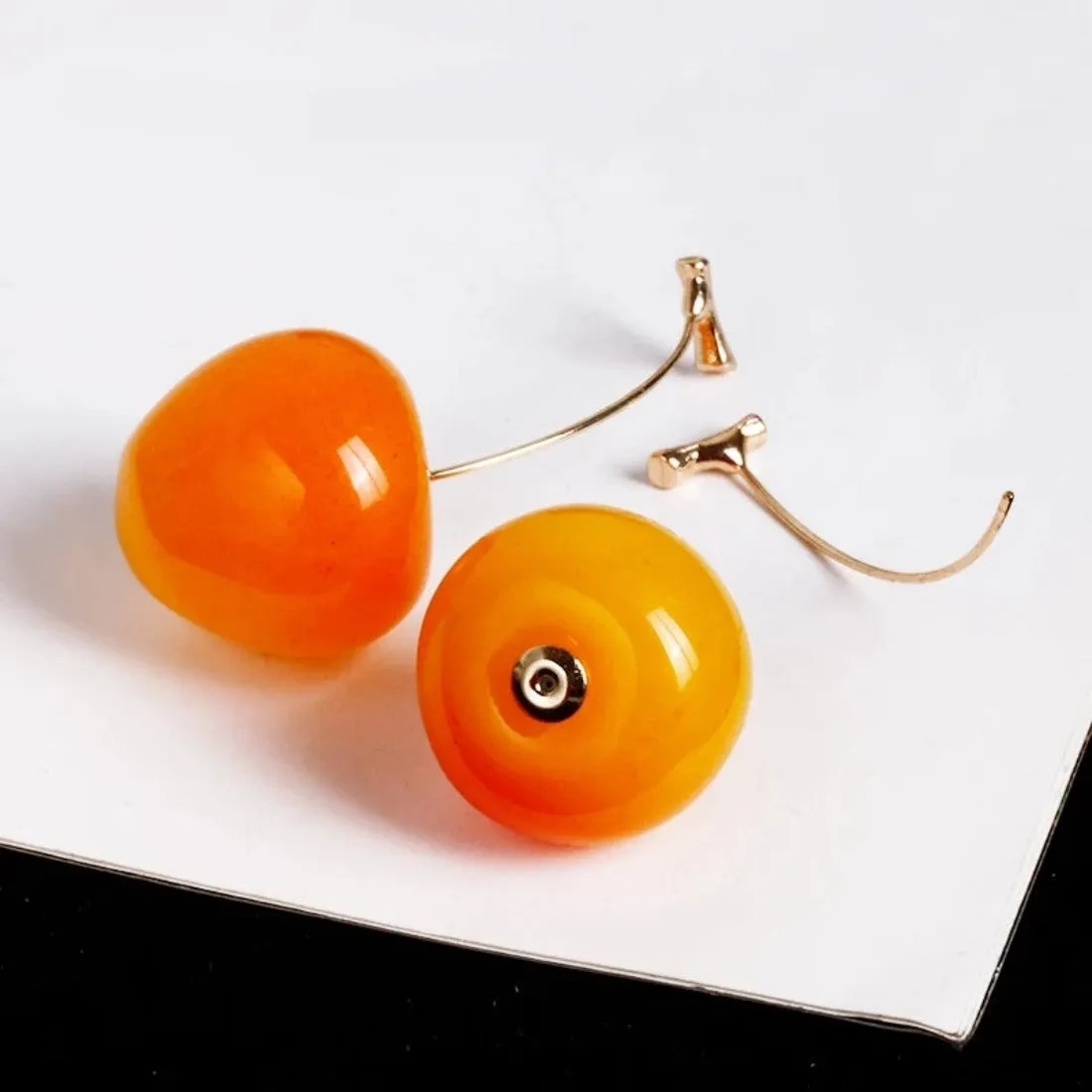 Romantic Cute Wine Red and Yellow Cherry Stud Drop Earrings