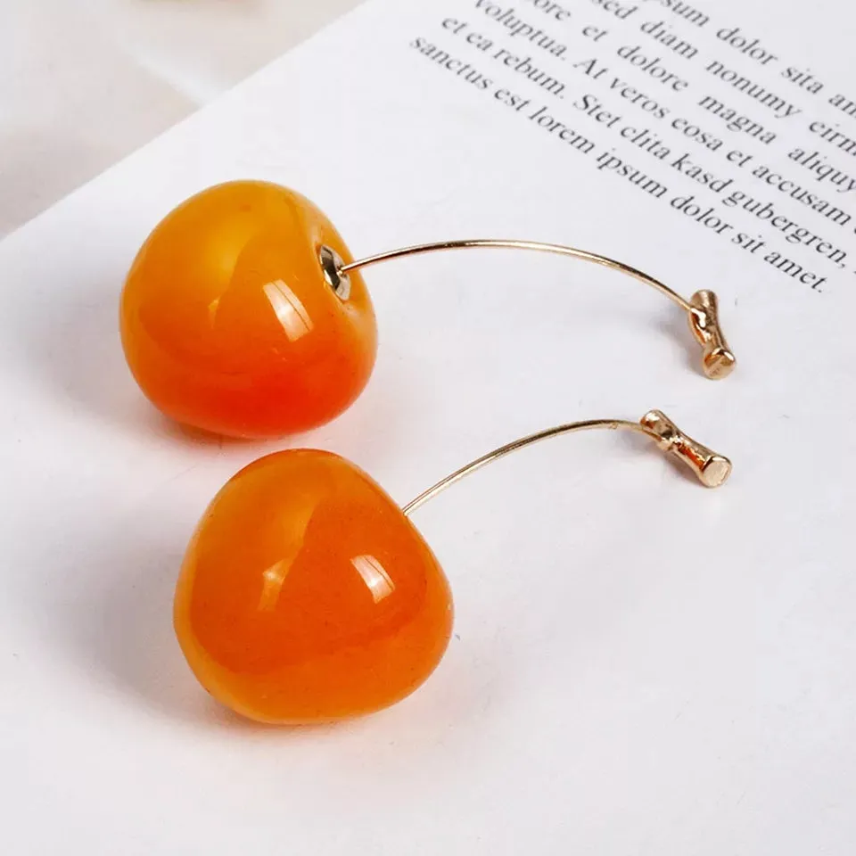 Romantic Cute Wine Red and Yellow Cherry Stud Drop Earrings