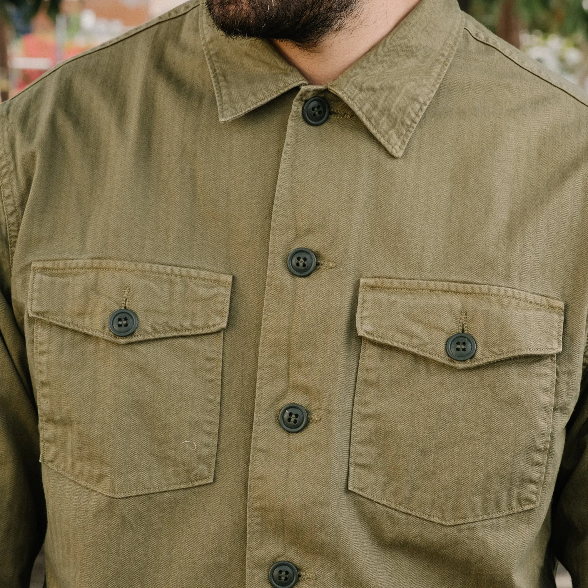 RRL Herringbone Twill Shirt Military Olive