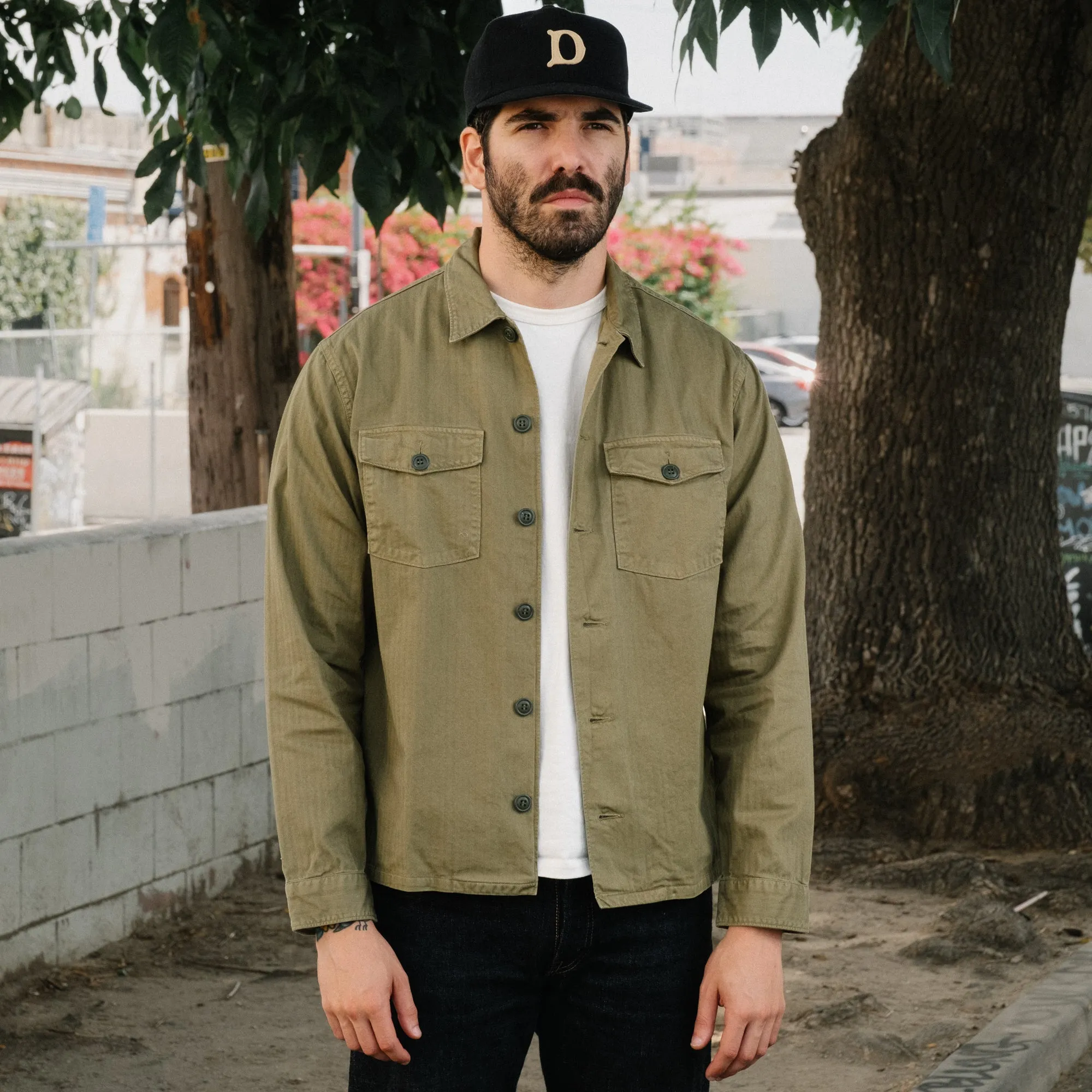 RRL Herringbone Twill Shirt Military Olive