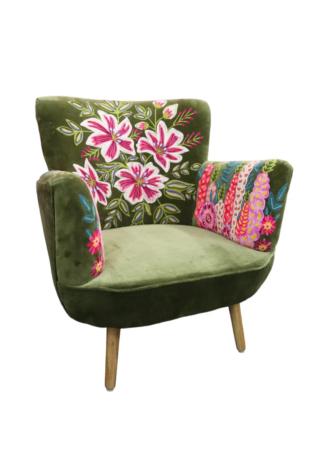 RUBY STAR TRADERS 50'S OCCASIONAL ARM CHAIR OLIVE MULTI