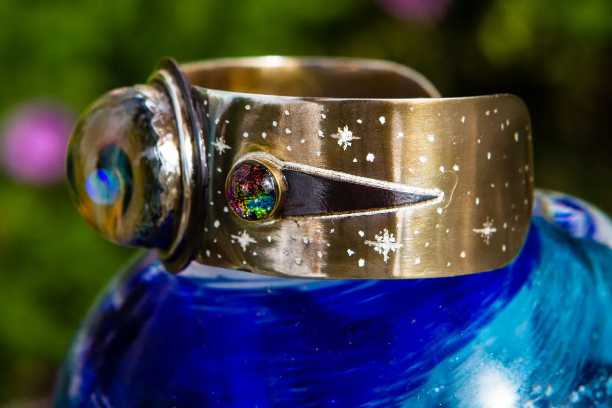 Silver Cosmic Bracelet with Cremation Ash Infused Glass Cabochons