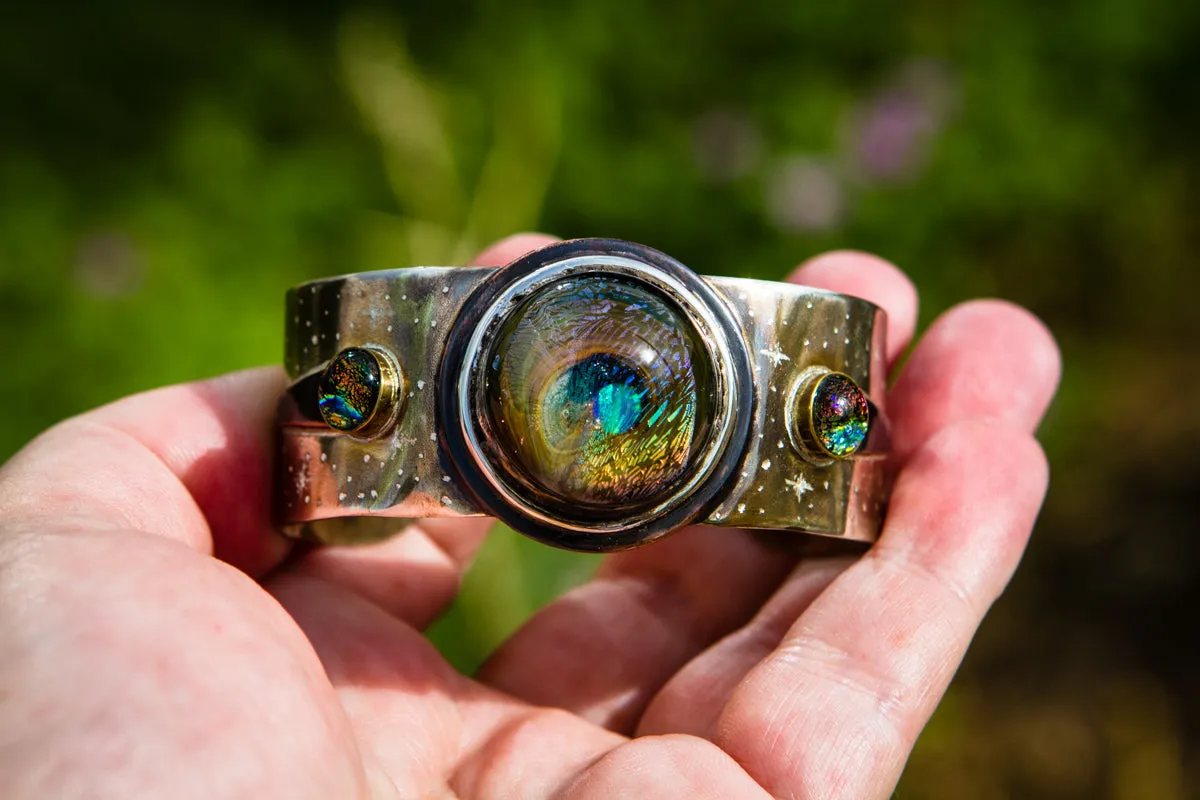 Silver Cosmic Bracelet with Cremation Ash Infused Glass Cabochons