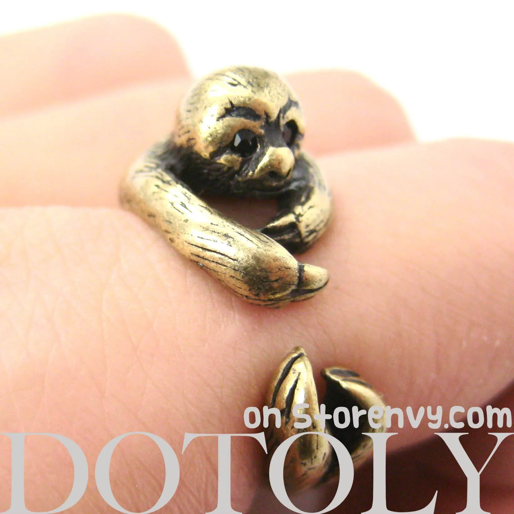 Sloth Animal Wrap Around Hug Ring in Brass - Sizes 4 to 9 Available