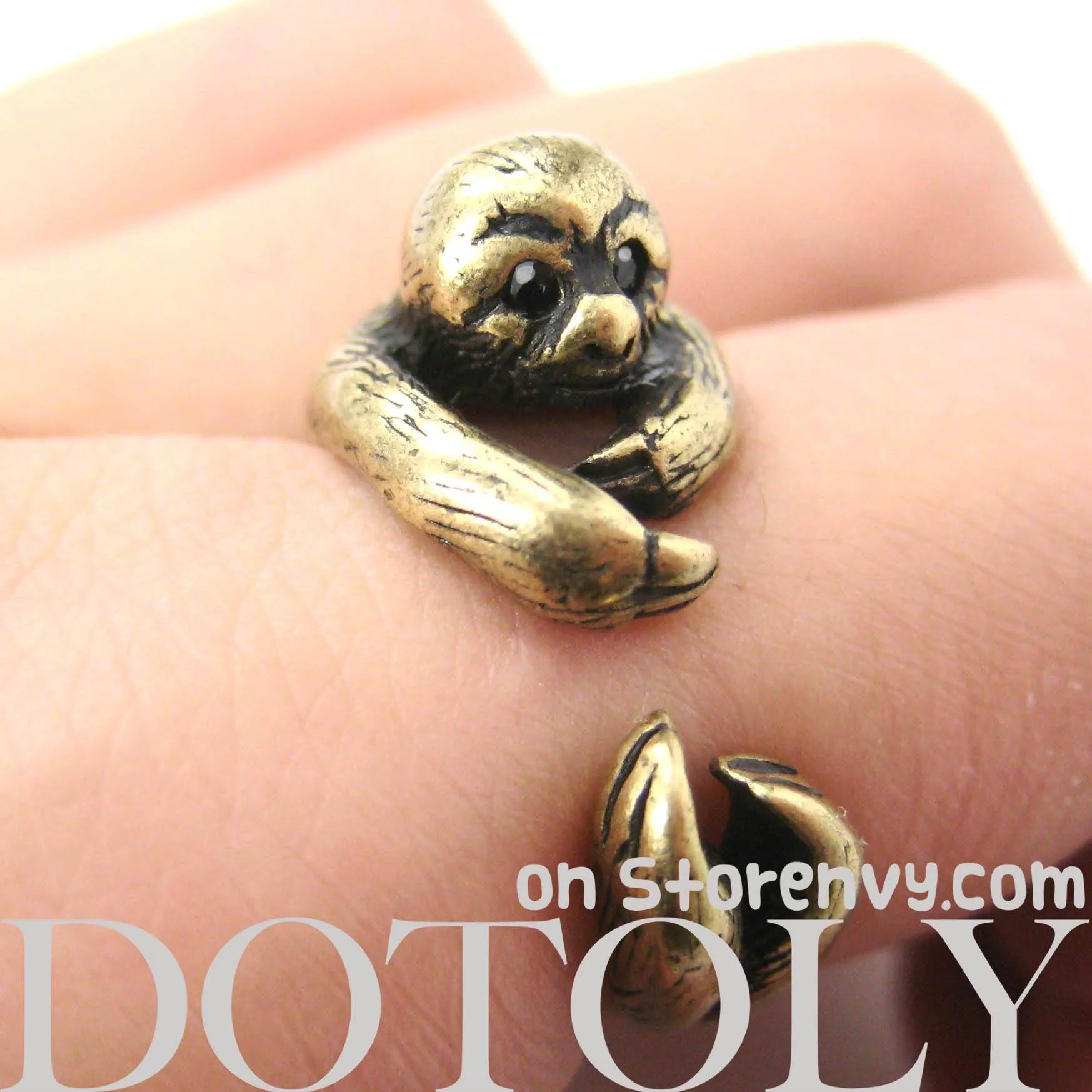 Sloth Animal Wrap Around Hug Ring in Brass - Sizes 4 to 9 Available