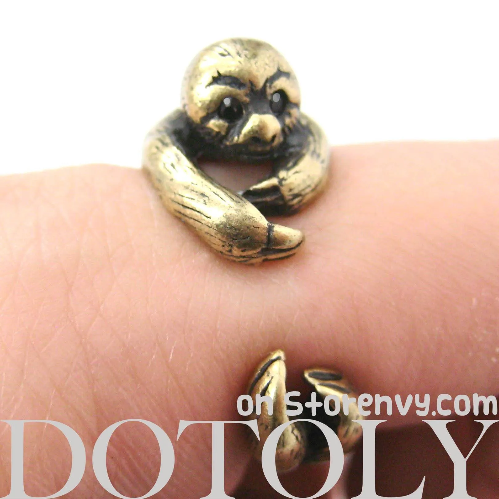 Sloth Animal Wrap Around Hug Ring in Brass - Sizes 4 to 9 Available