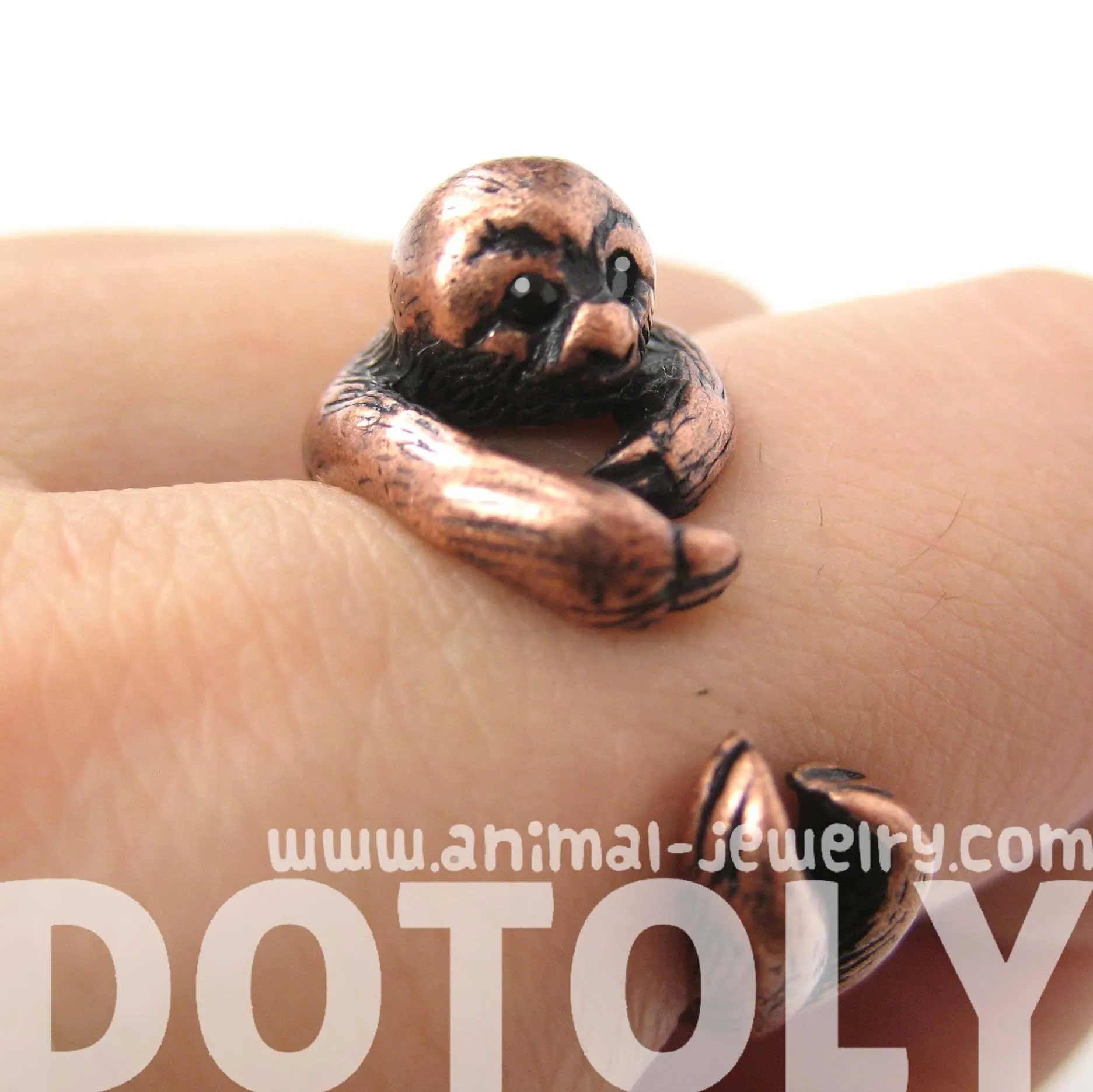 Sloth Animal Wrap Around Hug Ring in Copper - Sizes 4 to 9 Available