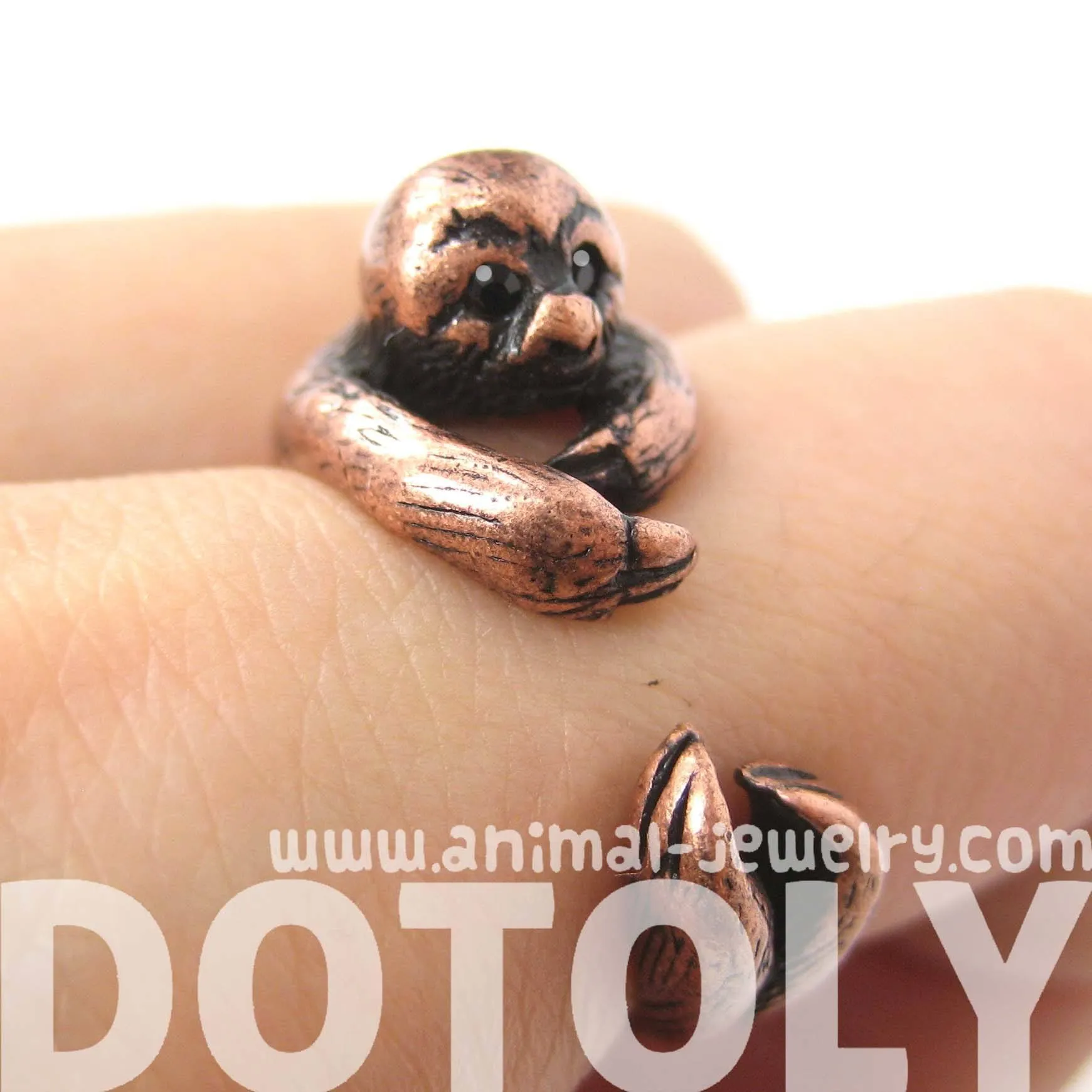 Sloth Animal Wrap Around Hug Ring in Copper - Sizes 4 to 9 Available