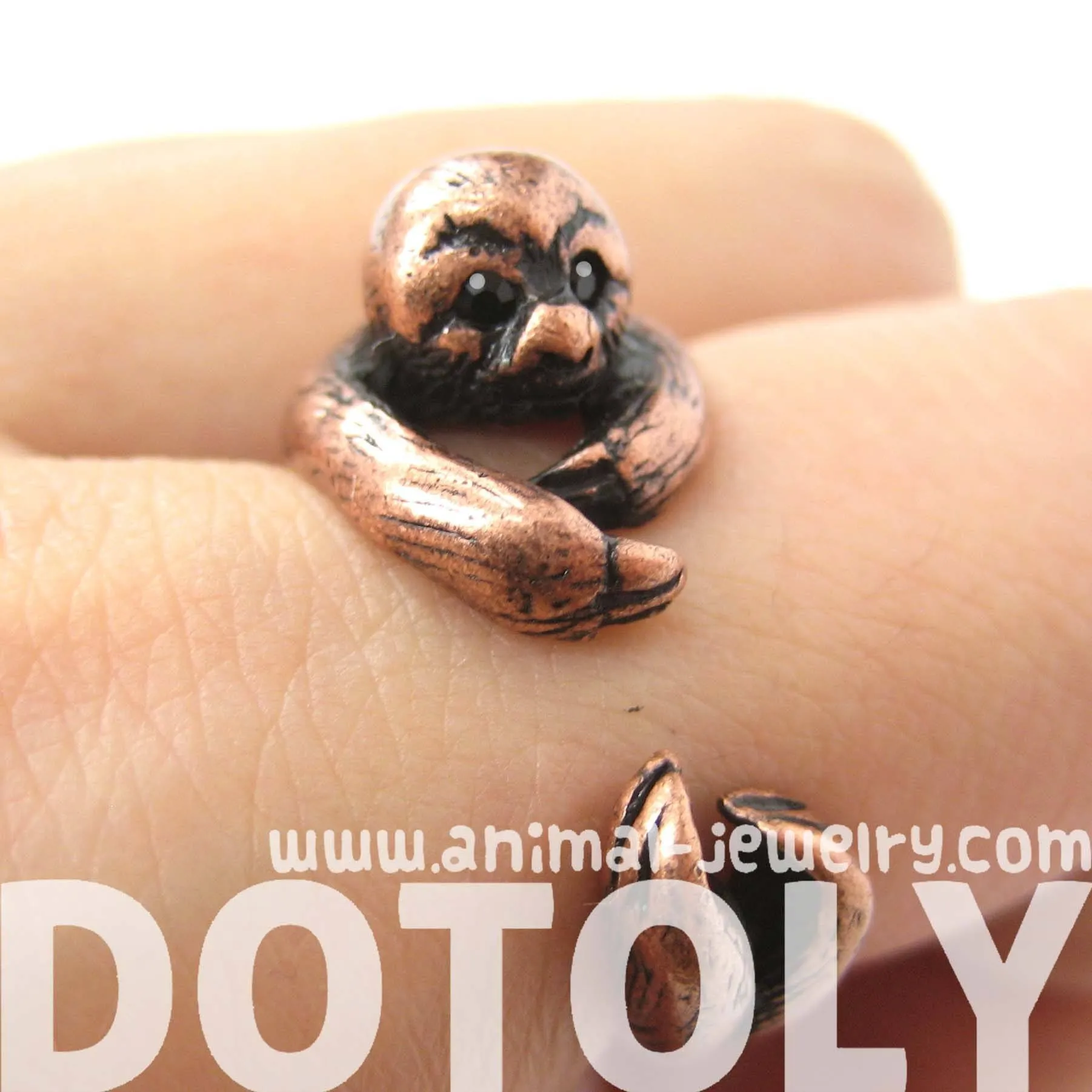 Sloth Animal Wrap Around Hug Ring in Copper - Sizes 4 to 9 Available