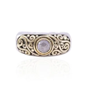 STEVEN BATTELLE STERLING SILVER AND 18K YELLOW GOLD NATURAL DIAMOND RING WITH DETAIL