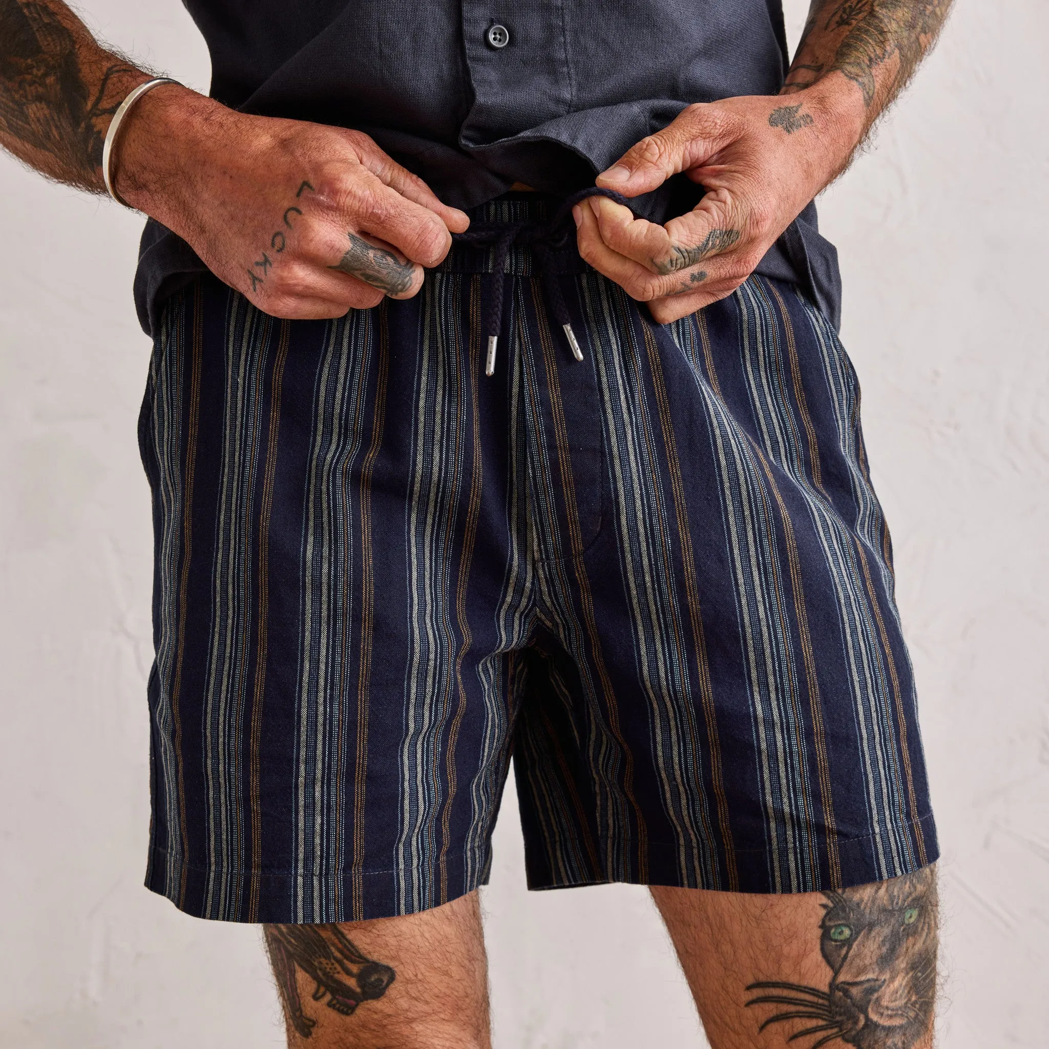 The Apres Short in Indigo Stripe