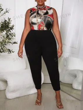 Women's Plus Size Printed Cropped 2pcs L B-120939