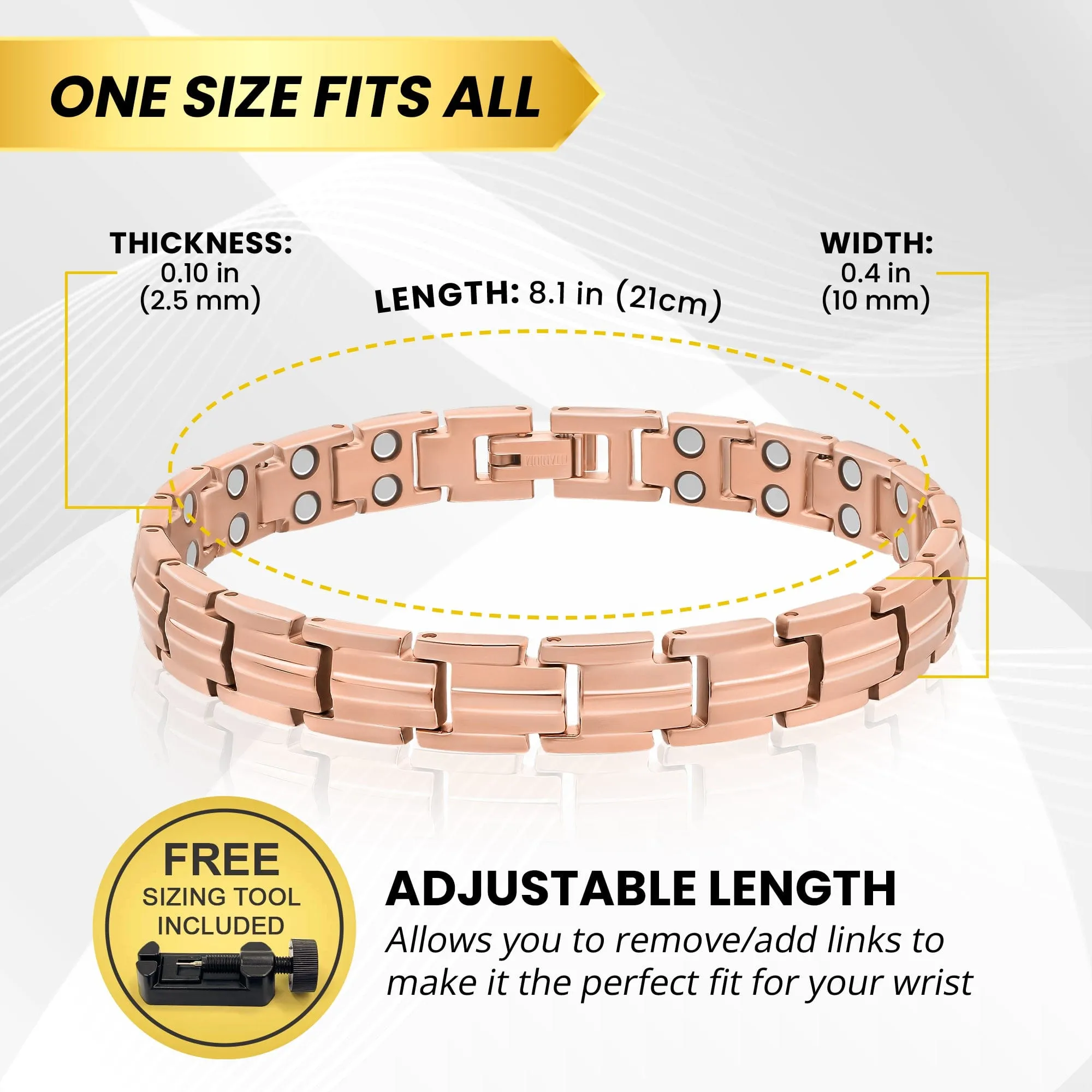 Women's Ultra Strength Magnetic Therapy Bracelet Rose Gold Titanium