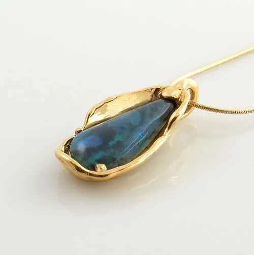 Yellow 14kt Gold Natural Opal Drop Pendant